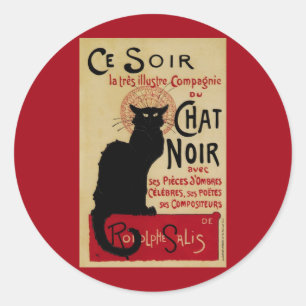 Ce Soir Chatta Noir Black Cat, Vintage Art nouveau Runt Klistermärke
