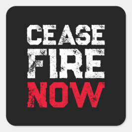 Cease Fire Now White Red Black grunge typography Fyrkantigt Klistermärke