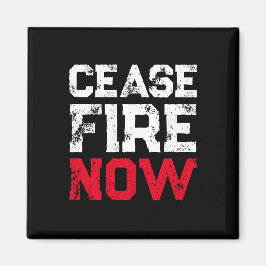 Cease Fire Now White Red Black grunge typography Magnet