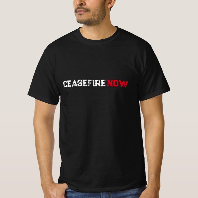 Cease Fire Now White Red Black grunge typography T Shirt (Framsida)