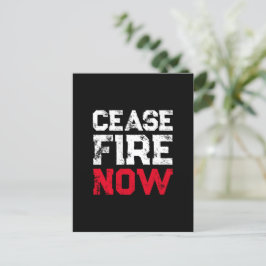 Cease Fire Now White Red Black grunge typography Vykort