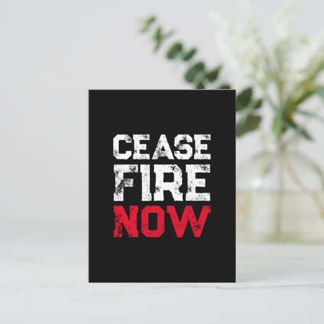 Cease Fire Now White Red Black grunge typography Vykort (Stående Fram)