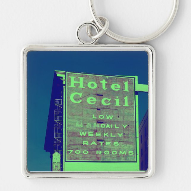 Cecil Hotel Photo Premium Keychain Fyrkantig Silverfärgad Nyckelring (Framsidan)
