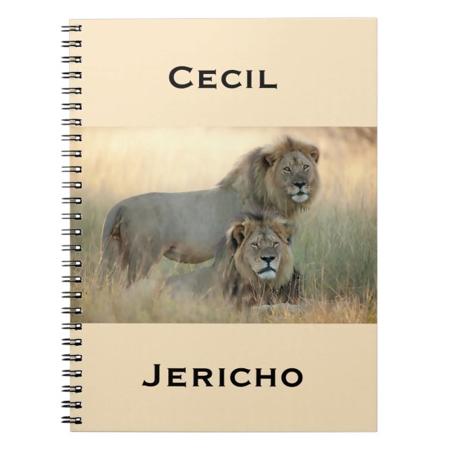 Cecil & Jericho Bröder Lejon från Afrika Anteckningsbok Med Spiral (Framsidan)
