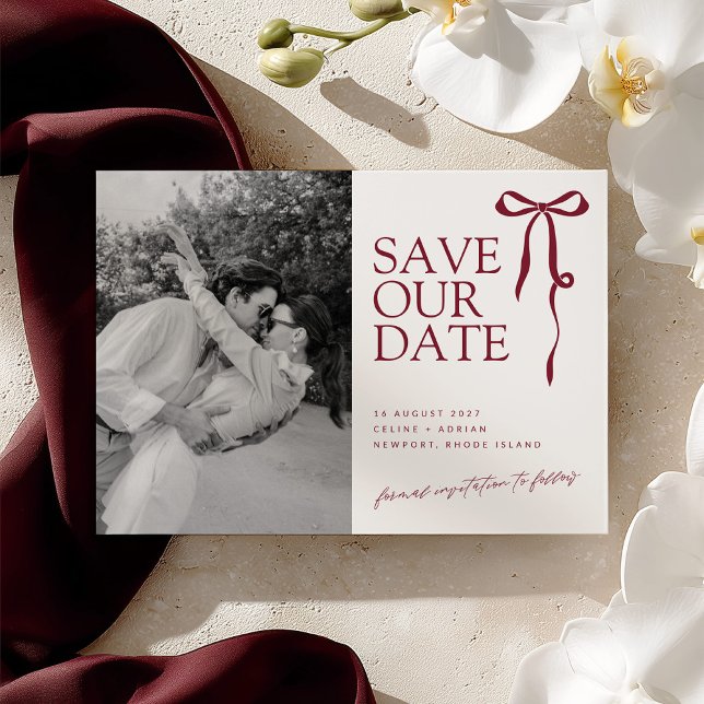 CECILIA Burgundy Save the Date with Photo Spara Datumet (Skapare uppladdad)
