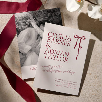 CECILIA Burgundy Wedding Invitation with Bow Inbjudningar