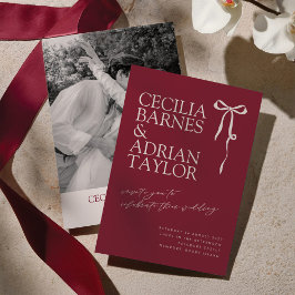CECILIA Burgundy Wedding Invitation with Bow Inbjudningar