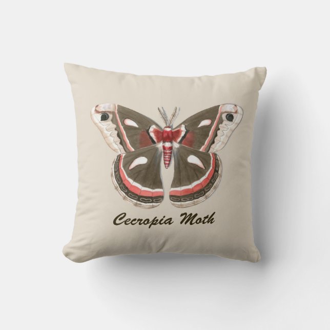 Cecropia Moth Dekorativ kudde - Beige w/Text (Framsida)