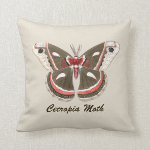 Cecropia Moth Dekorativ kudde - Beige w/Text
