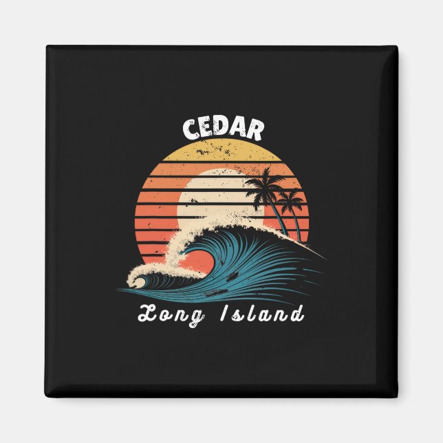 Cedar Beach Long Island Kvinnor Män Surfbräda  Magnet (Framsidan)