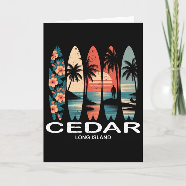 Cedar Beach Long Island Surfbräda Surfing Retro  Kort (Framsida)