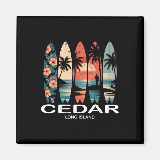 Cedar Beach Long Island Surfbräda Surfing Retro  Magnet (Framsidan)