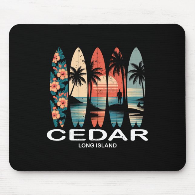 Cedar Beach Long Island Surfbräda Surfing Retro  Musmatta (Framsidan)