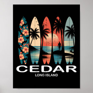 Cedar Beach Long Island Surfbräda Surfing Retro Poster