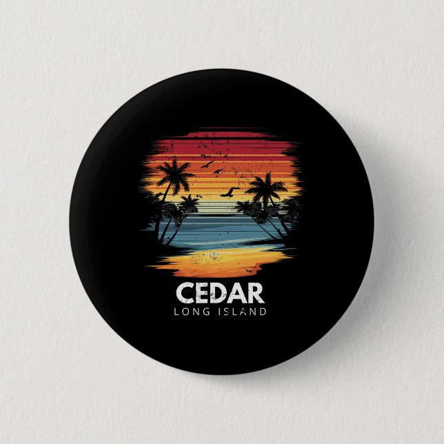 Cedar Beach Long Island Surfbräda Surfing Vintage  Knapp (Framsida)