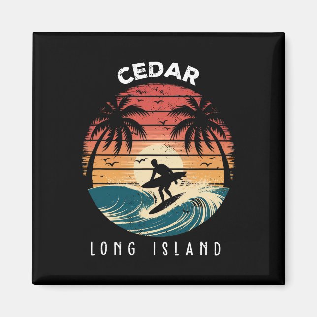 Cedar Beach Long Island Surfbräda Vågor Strand  Magnet (Framsidan)