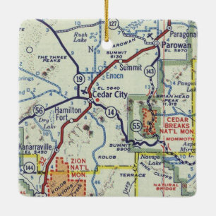 Cedar City Utah Retro Karta Julgransprydnad Keramik