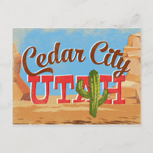 Cedar City Utah Tecknad Desert Vintage resor Vykort