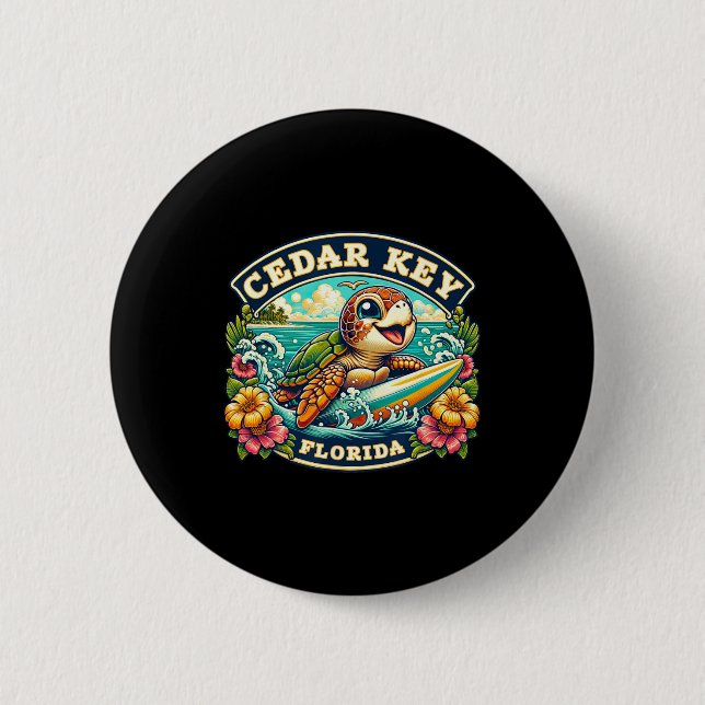 Cedar Key Florida Söt havssköldpadda som surfar  Knapp (Framsida)