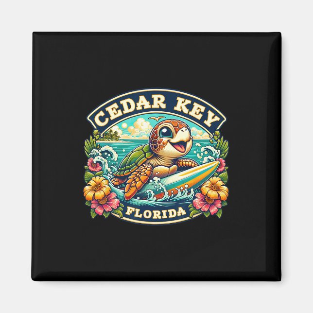 Cedar Key Florida Söt havssköldpadda som surfar  Magnet (Framsidan)