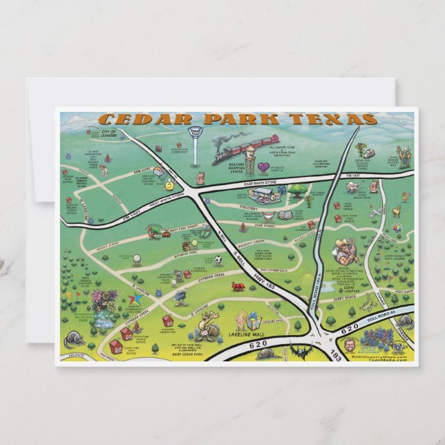 Cedar Park Texas Tecknad Karta (Framsida)