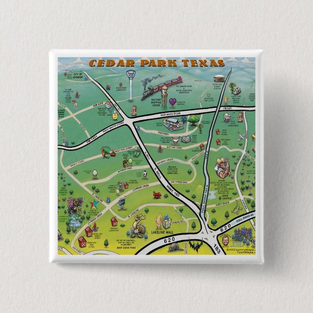 Cedar Park Texas Tecknad Karta Knapp (Framsida)