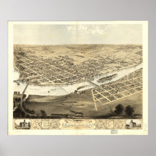 Cedar Rapids Iowa 1868 Antique Panoramic Karta Poster