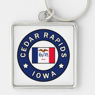 Cedar Rapids Iowa Fyrkantig Silverfärgad Nyckelring