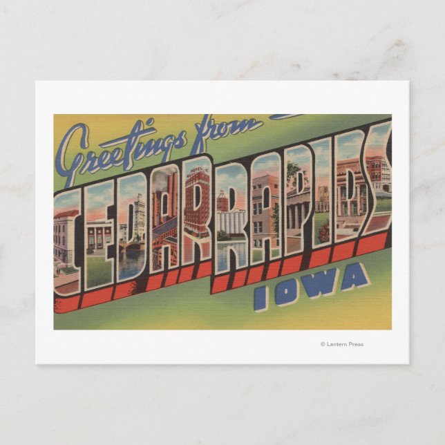 Cedar Rapids, Iowa - Large Brev Scenes Vykort (Framsida)