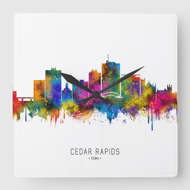 Cedar Rapids Iowa Siluett Fyrkantig Klocka (Framsida)