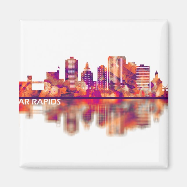 Cedar Rapids Iowa Skyline Magnet (Framsidan)