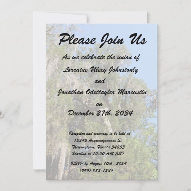 cedar täckt av spansk mossa inbjudningar (Framsida)