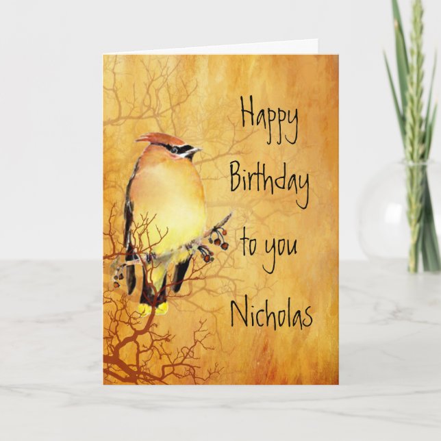 Cedar Waxwing Bird Custom Name Birthday Kort (Framsida)