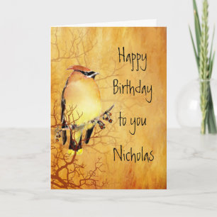 Cedar Waxwing Bird Custom Name Birthday Kort