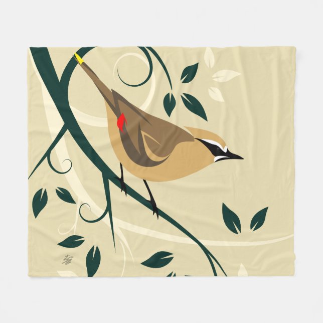 Cedar Waxwing Bird Fleecefilt (Framsidan (Horisontell))