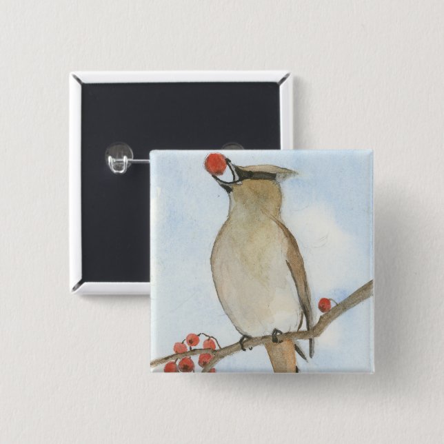 Cedar Waxwing Knapp (Framsida & baksida)