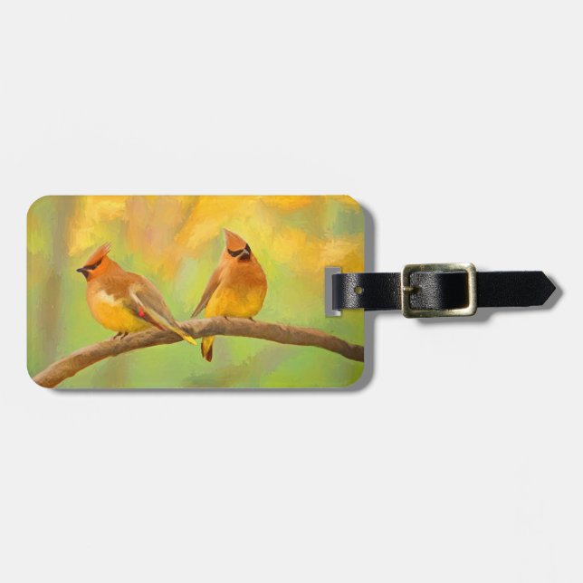 Cedar Waxwing Painting - Cute Original Hund Art Bagagebricka (Horisontell Framsida)