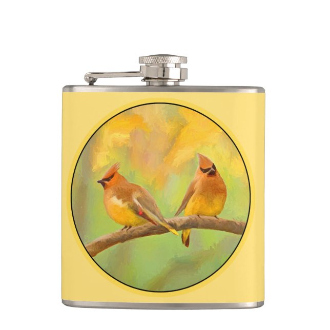 Cedar Waxwing Painting - Cute Original Hund Art Fickplunta (Framsidan)
