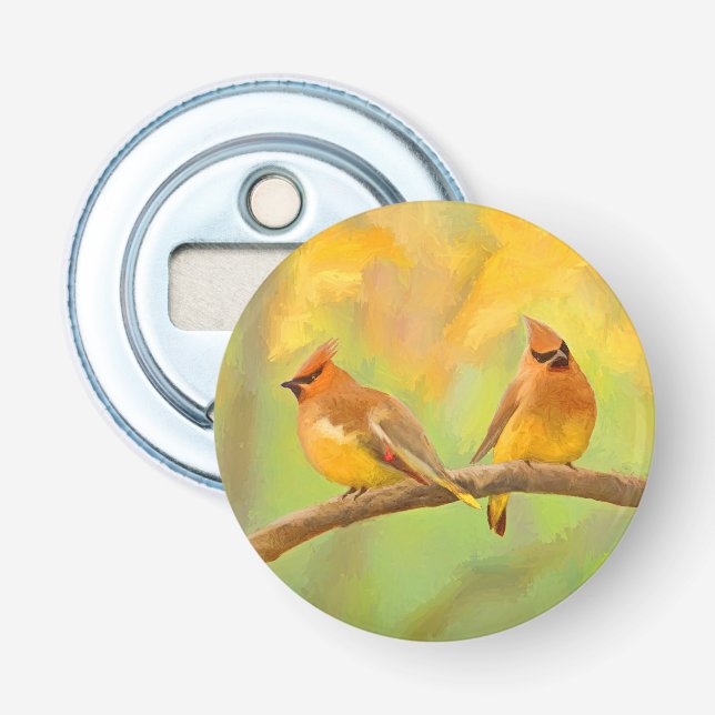 Cedar Waxwing Painting - Cute Original Hund Art Flasköppnare (Framsidan)