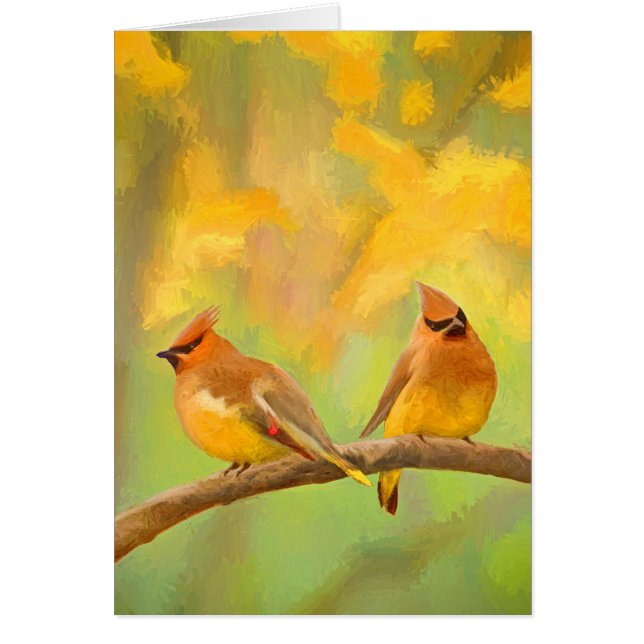 Cedar Waxwing Painting - Cute Original Hund Art Hälsningskort (Framsidan)