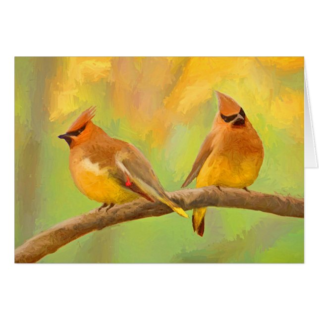 Cedar Waxwing Painting - Cute Original Hund Art Hälsningskort (Framsidan Horizontal)