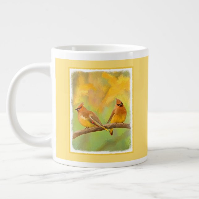 Cedar Waxwing Painting - Cute Original Hund Art Jumbo Mugg (Vänster)