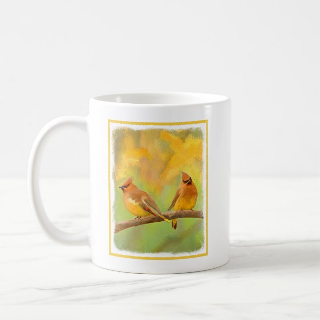 Cedar Waxwing Painting - Cute Original Hund Art Kaffemugg (Vänster)