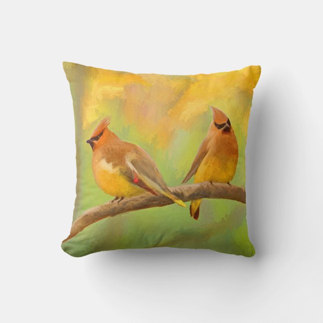 Cedar Waxwing Painting - Cute Original Hund Art Kudde (Framsida)
