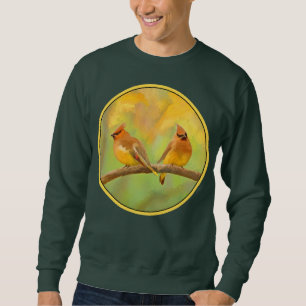Cedar Waxwing Painting - Cute Original Hund Art Lång Ärmad Tröja