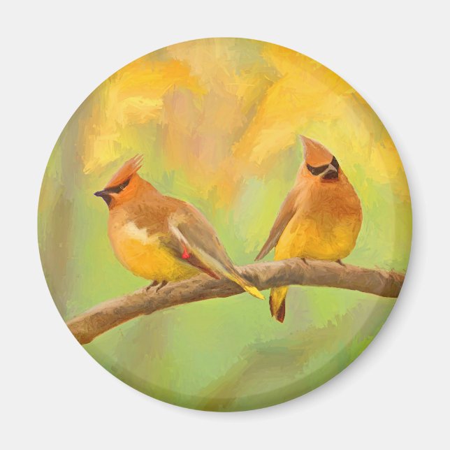 Cedar Waxwing Painting - Cute Original Hund Art Magnet (Framsidan)
