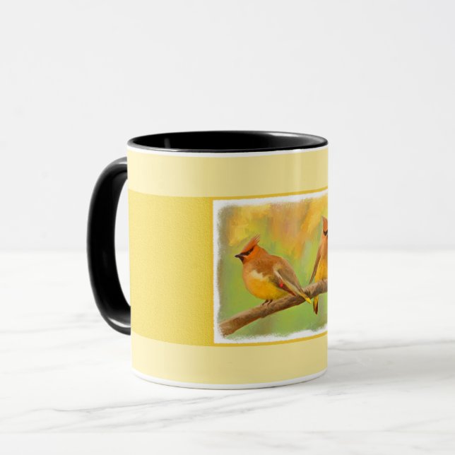 Cedar Waxwing Painting - Cute Original Hund Art Mugg (Framsida vänster)