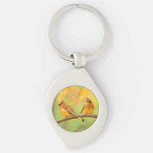 Cedar Waxwing Painting - Cute Original Hund Art Swirl Silverfärgad Nyckelring