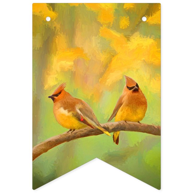 Cedar Waxwing Painting - Cute Original Hund Art Vimplar (Sextonde flaggan)