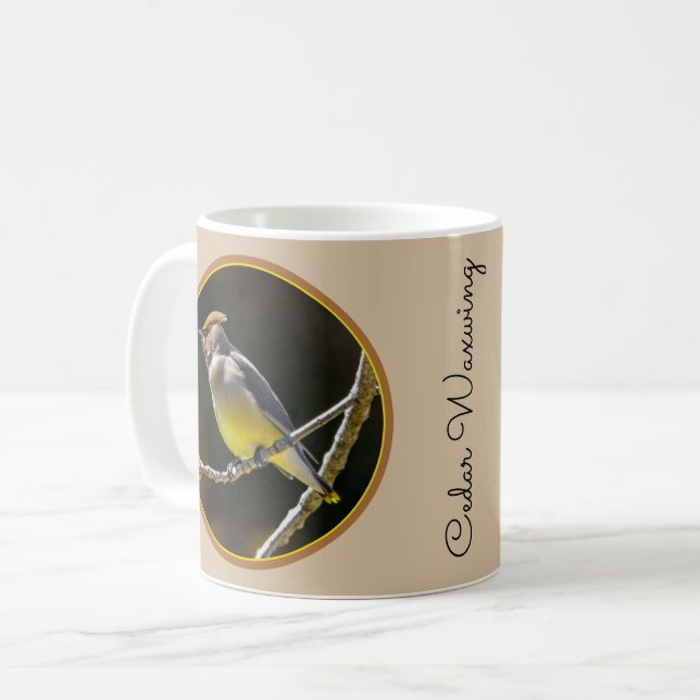 Cedar Waxwing Songbird Original Vild Bird Photo Kaffemugg (Framsida vänster)